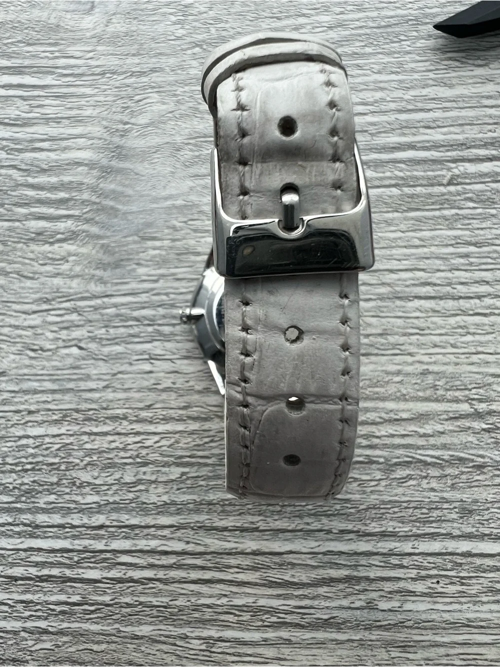 Skagen Silver and White Crystal-Trim Leather Strap Watch